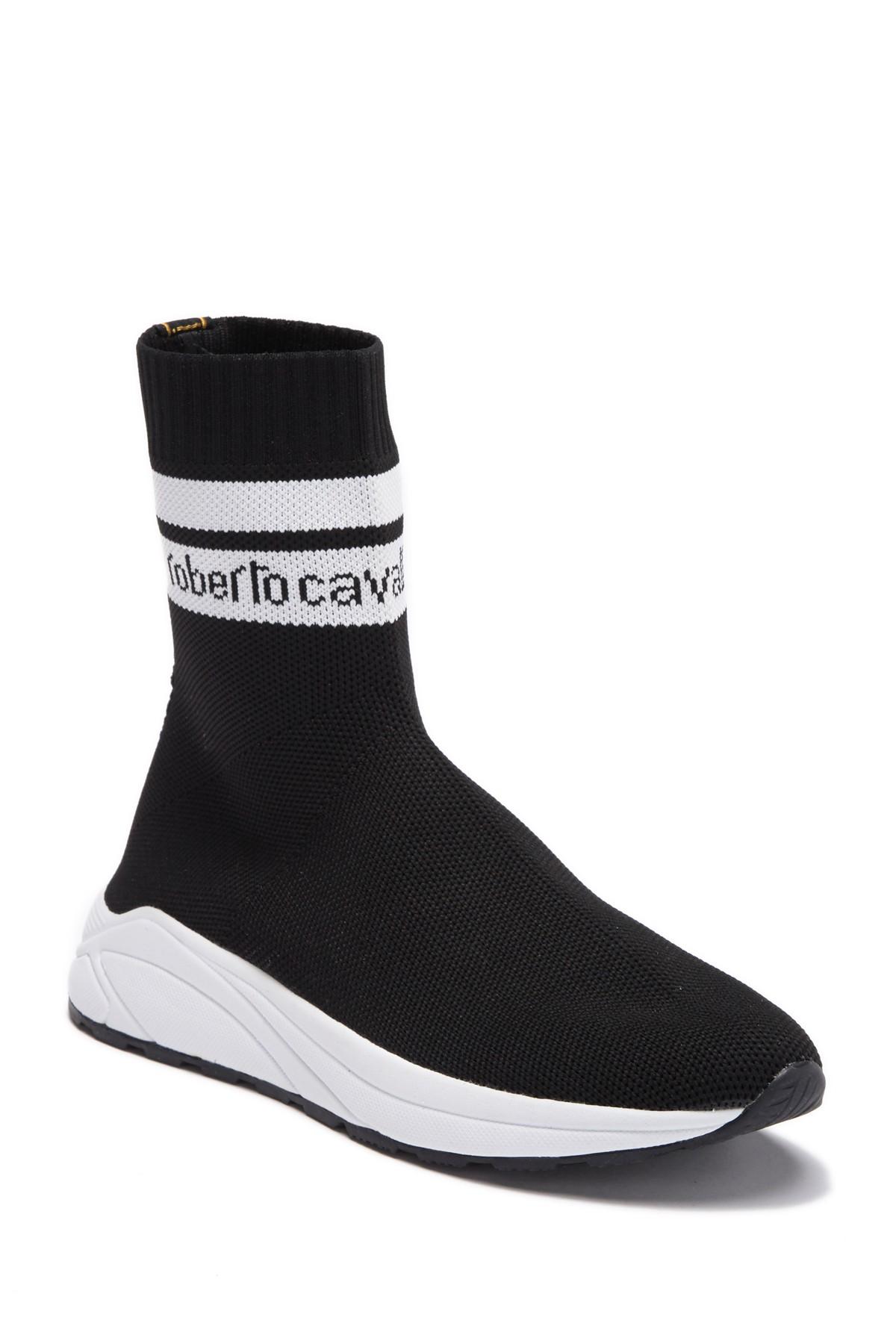 Roberto Cavalli High-top Knit Sock Sneaker in Black - Lyst