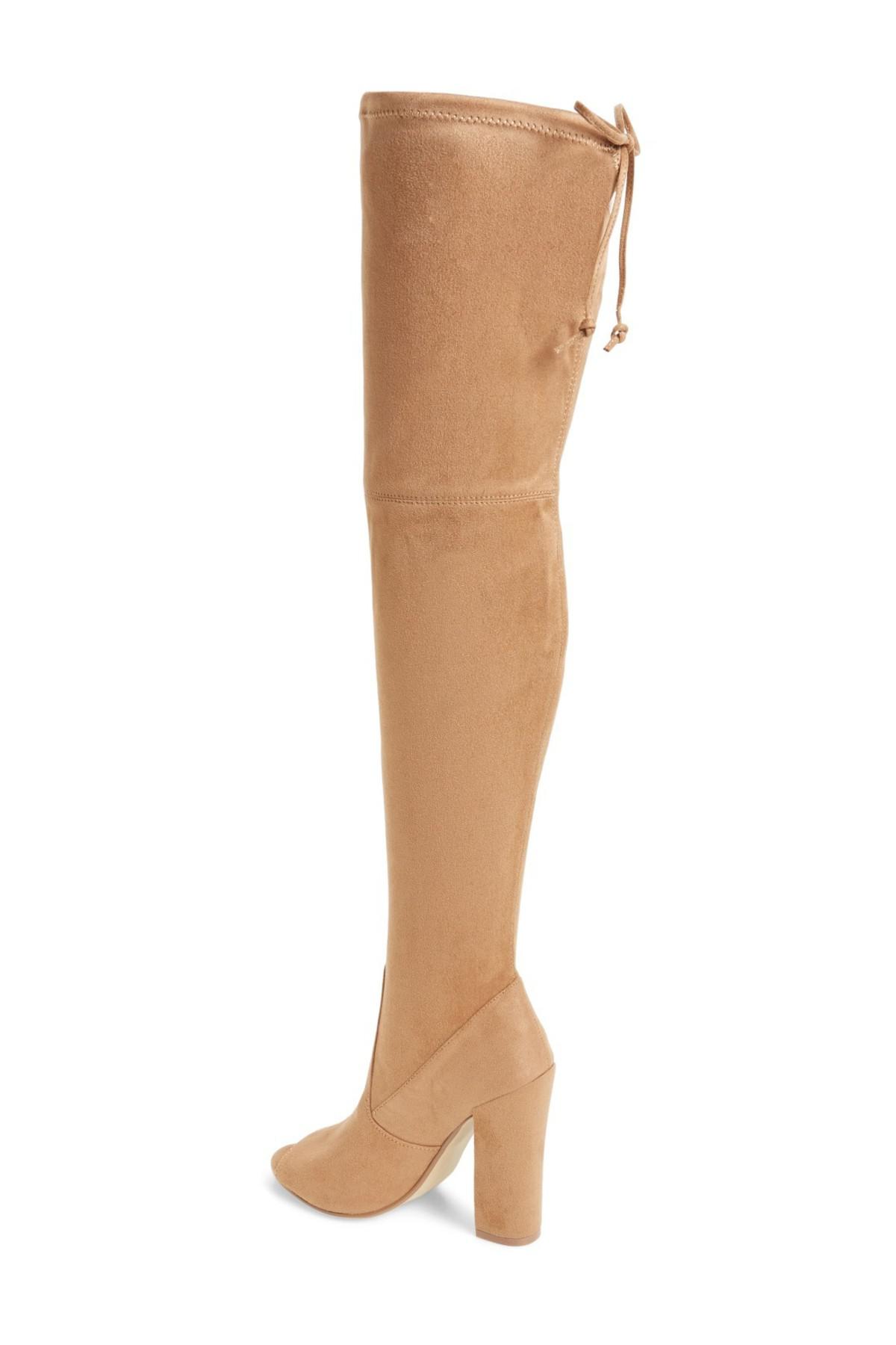 high knee open toe boots