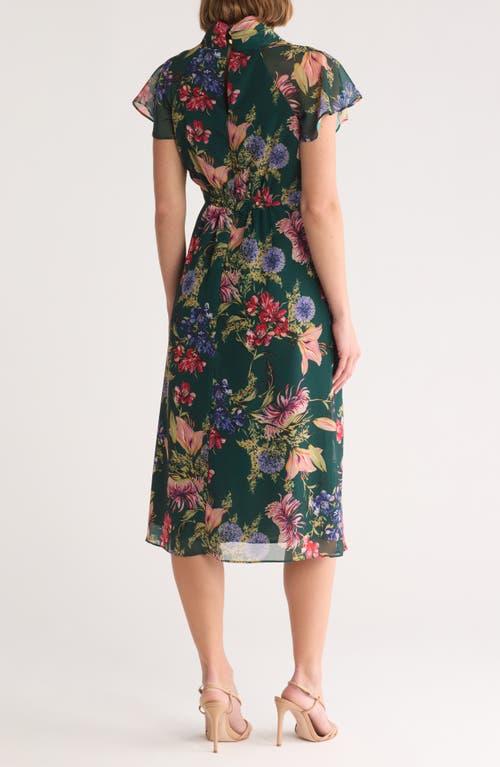 Vince Camuto Floral Short Sleeve Chiffon Midi Dress in Green | Lyst
