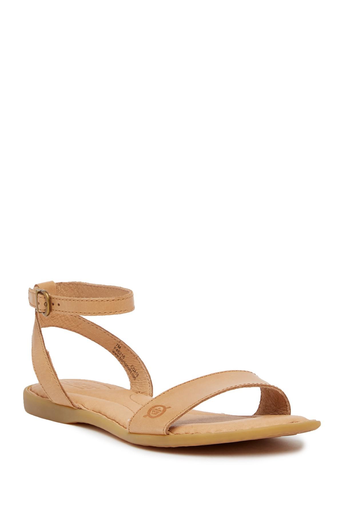 flat tan sandals with ankle strap