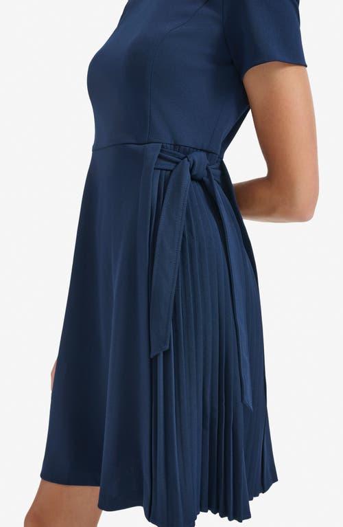 calvin klein pleated dress blue Calvin Klein Side Tie Pleated A-Line Dress in Blue