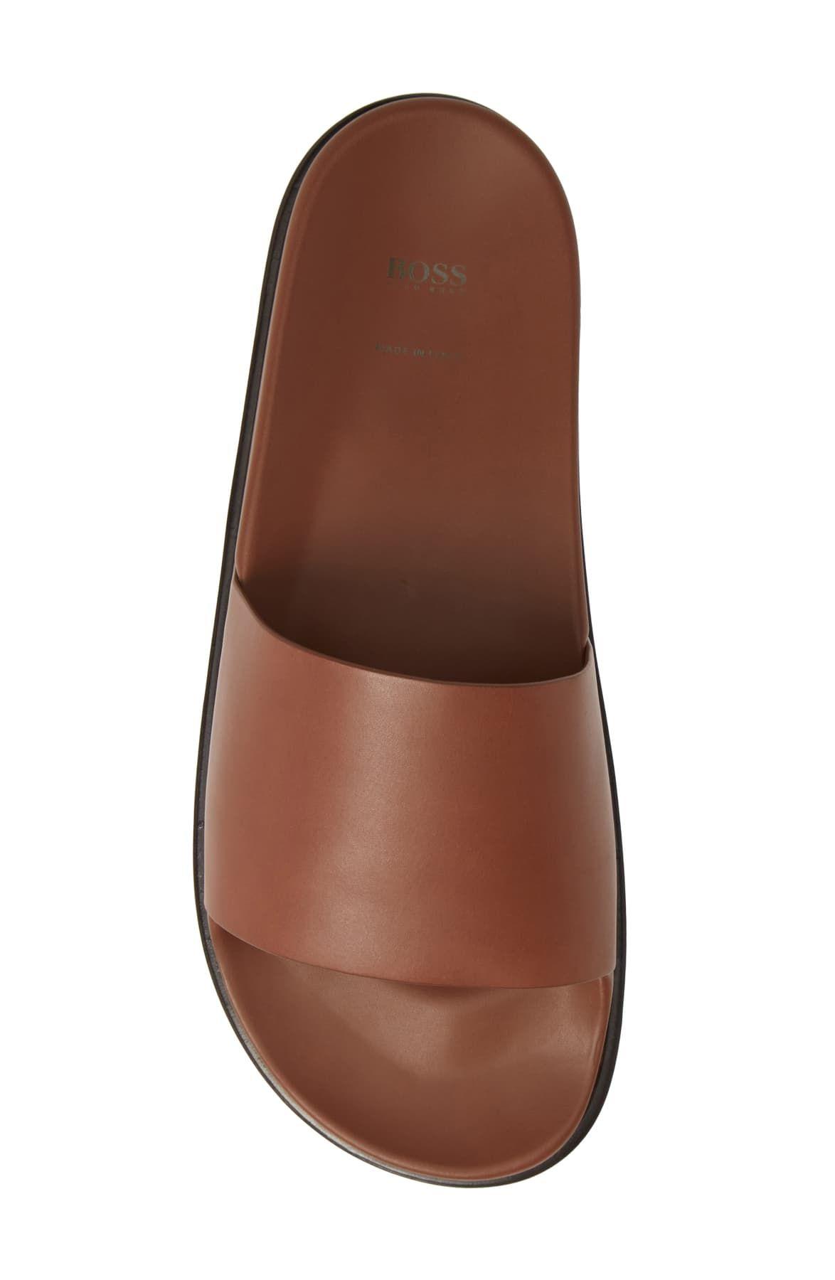 BOSS by HUGO BOSS 'cliff_slid_bu' Leather Sliders Brown for Men | Lyst