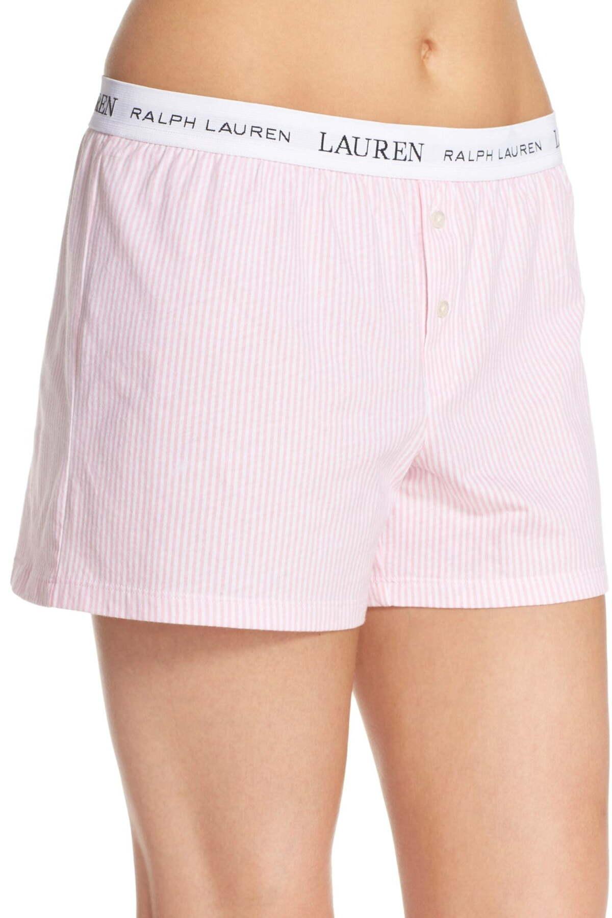 Lauren by Ralph Lauren Cotton Logo Elastic Boxer Lounge Shorts in Pink - Lyst