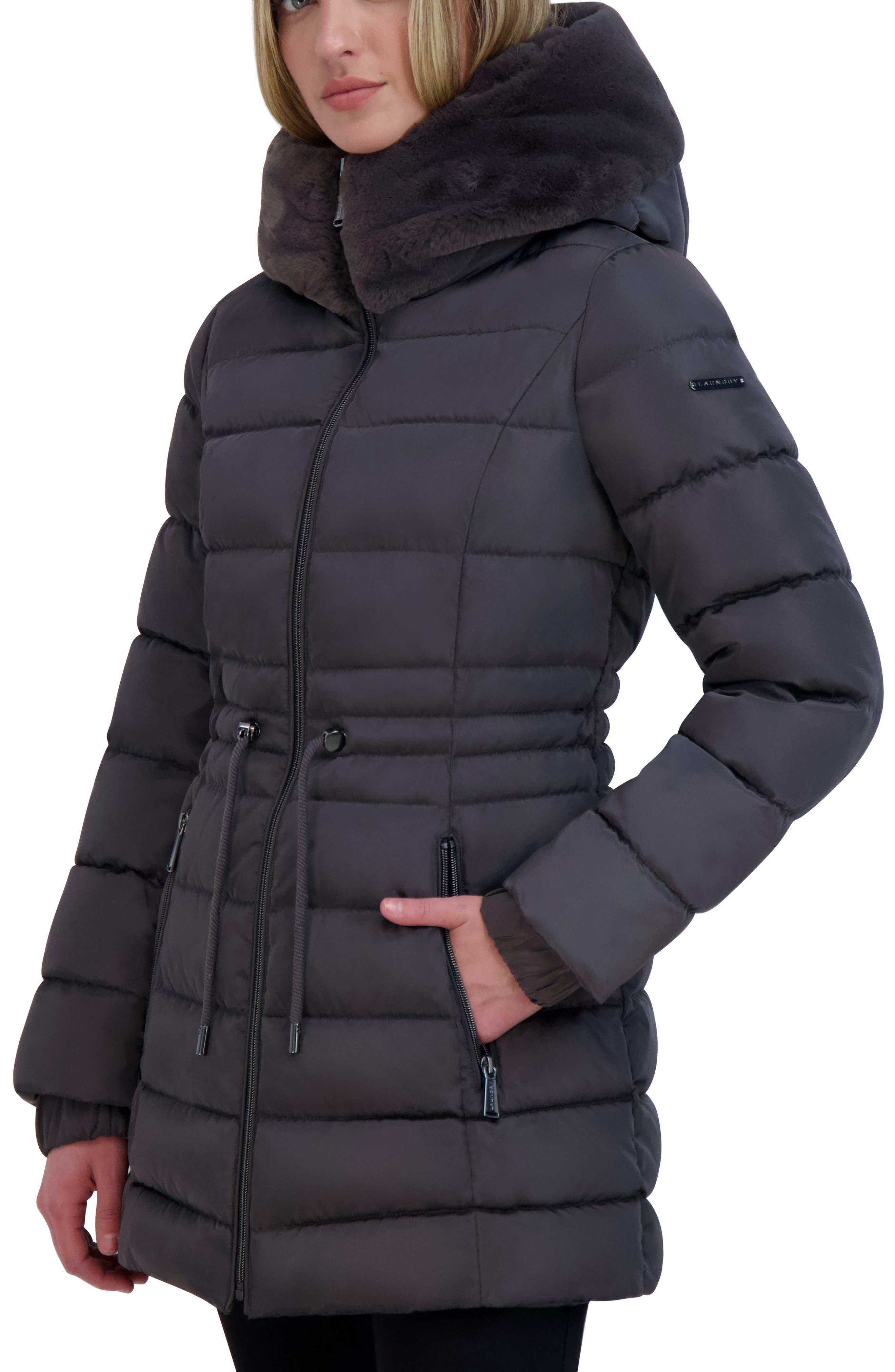Laundry by shelli segal faux sherpa hooded cinched waist puffer coat hot sale