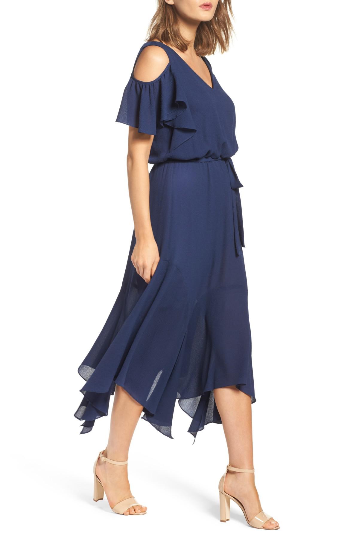 Maggy London Cold Shoulder Midi Dress in Dark Navy (Blue ...
