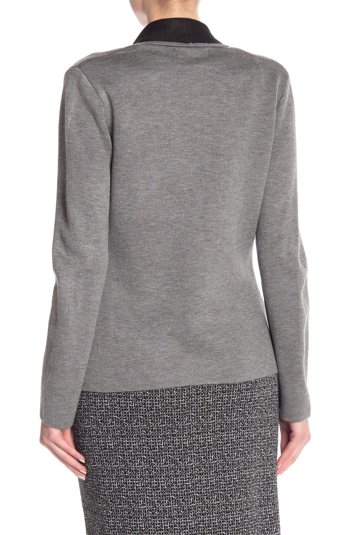 Nine West Synthetic One Button Shawl Sweater in Heather Grey/Black ...