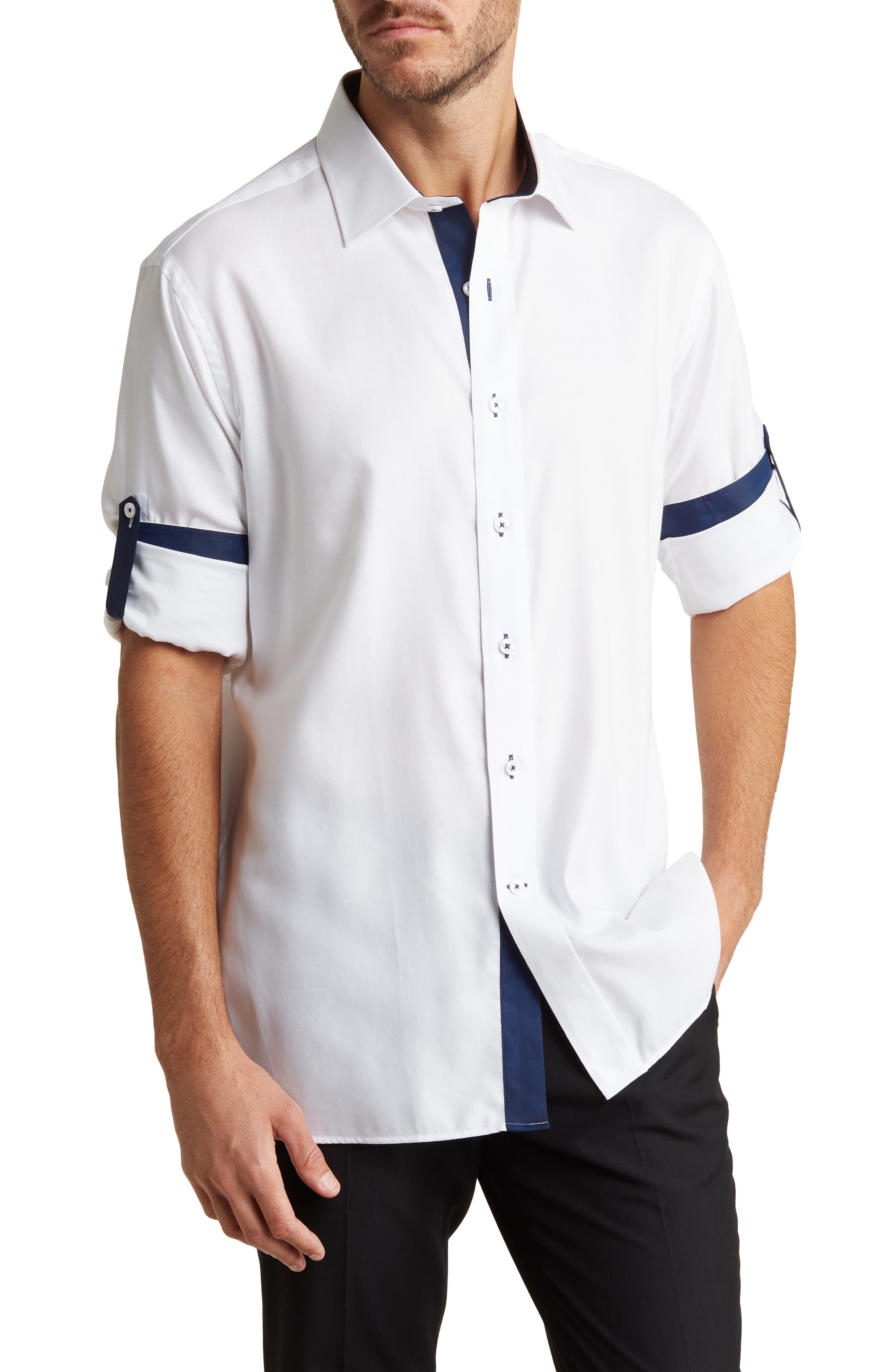 Lorenzo Uomo Trim Fit Long Sleeve Cotton Twill Button up Shirt in