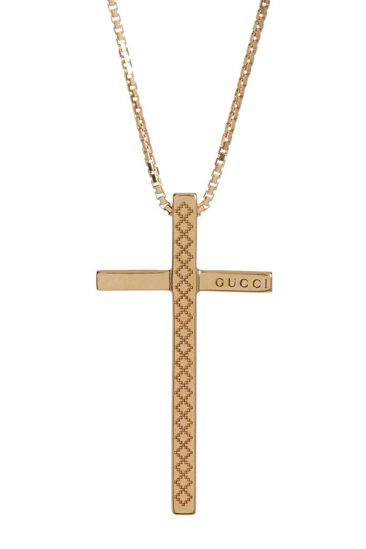 Gucci 18k Yellow Gold Diamantissima Cross Necklace | Lyst