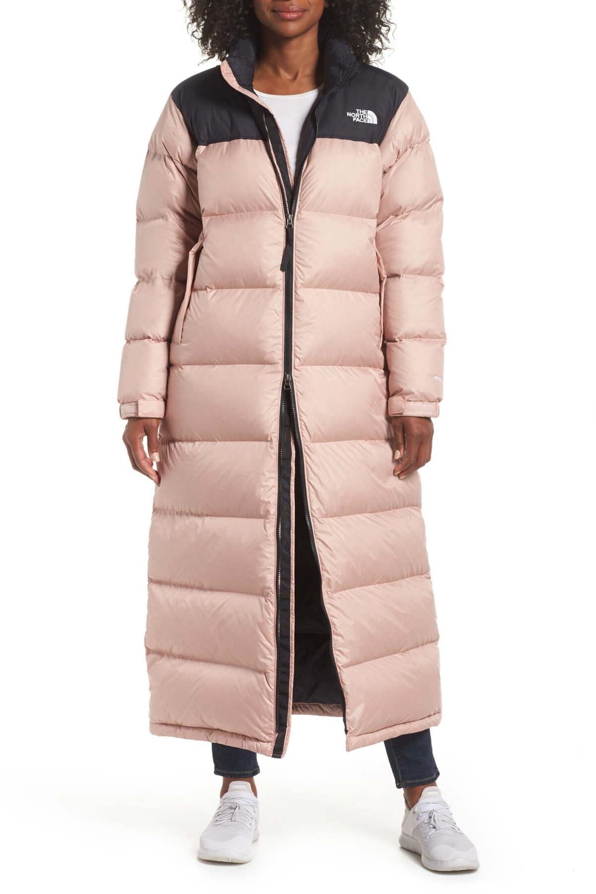 The North Face Goose Nuptse Long Duster Puffer Coat W/ Packable Hood in  Pink - Lyst