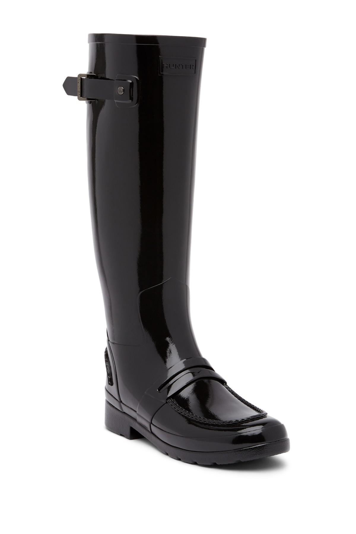 HUNTER Original Refined Penny Loafer Tall Waterproof Rain Boot in Black