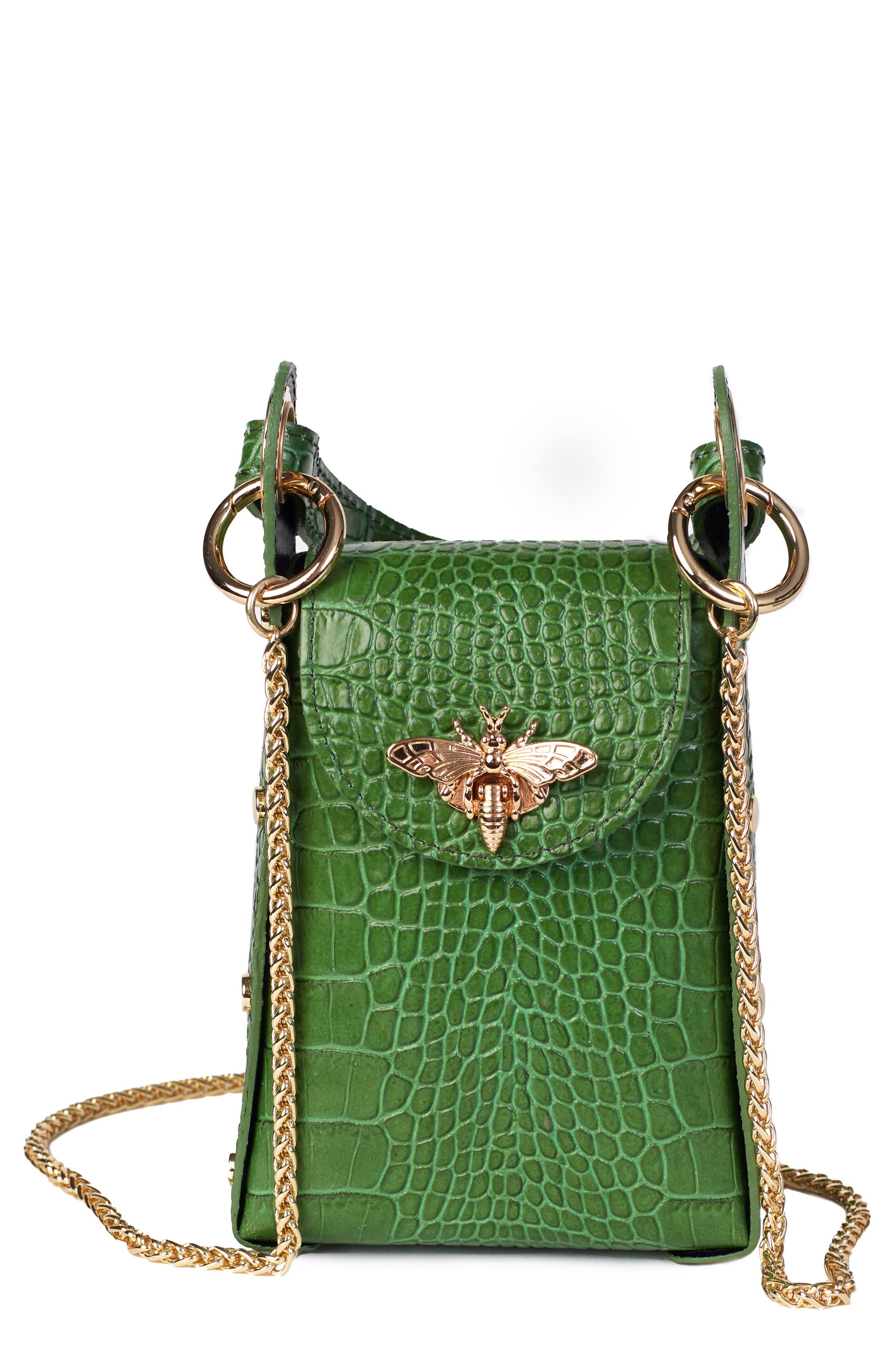 Persaman New York Anette Croc-embossed Leather Crossbody Bag in Green | Lyst