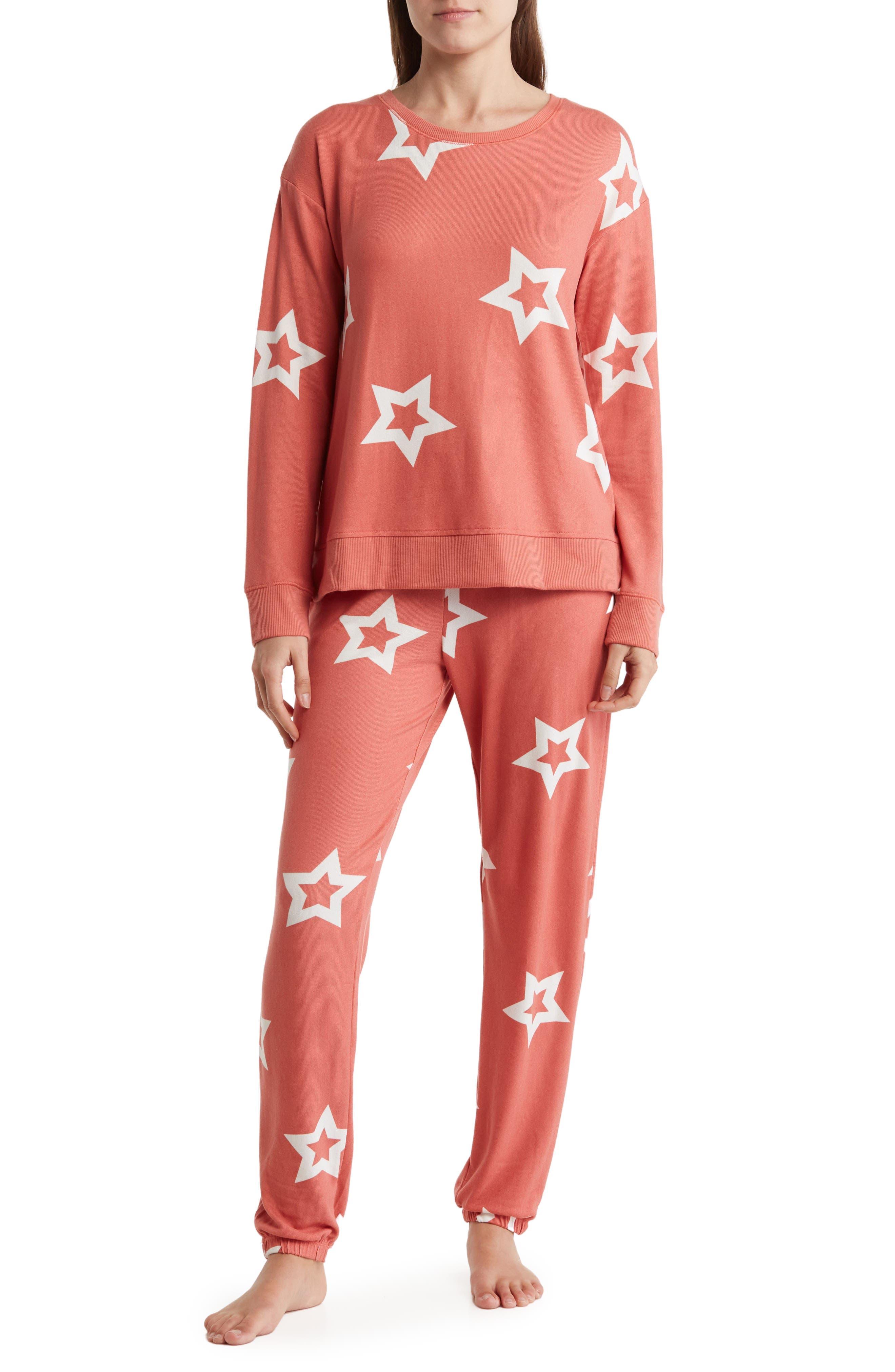Kensie Star Print Long Sleeve Top & Joggers Pajamas in Red | Lyst