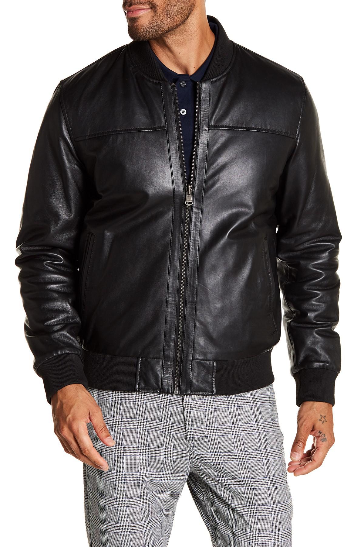 Cole Haan Reversible Leather Bomber Jacket in Black for Men Lyst