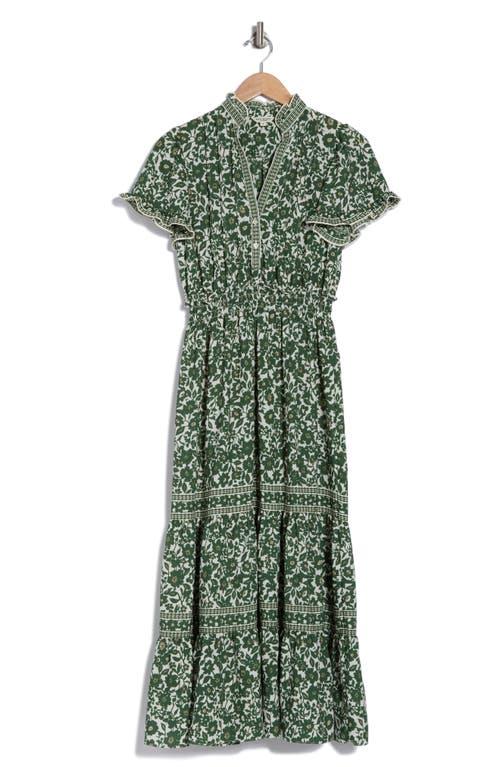 Max Studio Smocked Flutter Sleeve Maxi Dress in Green | Lyst