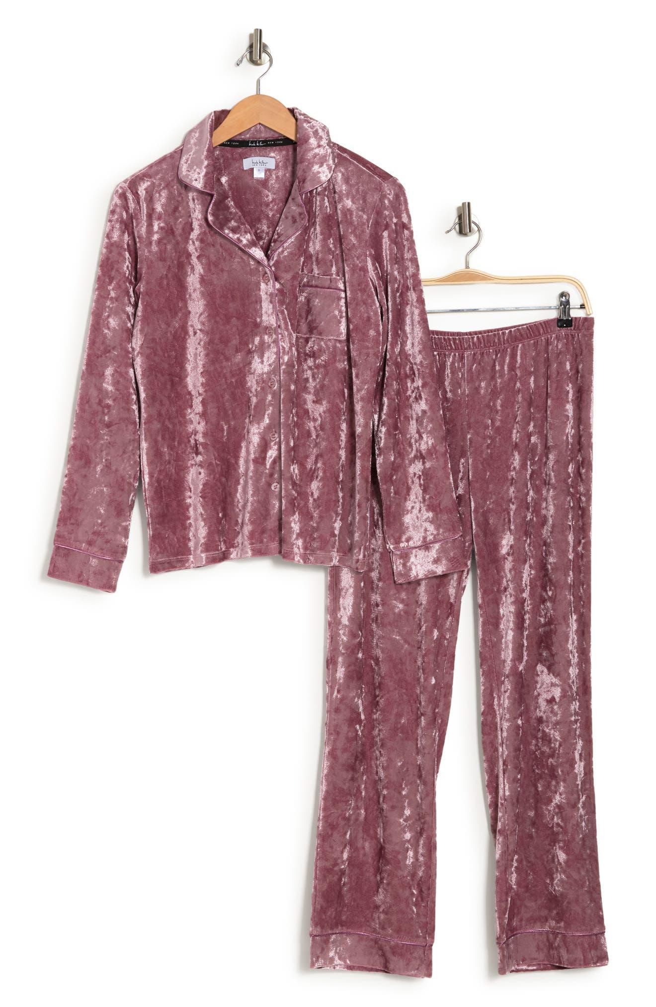 Nicole Miller Crushed Velvet Long Sleeve Top Pants Pajamas in