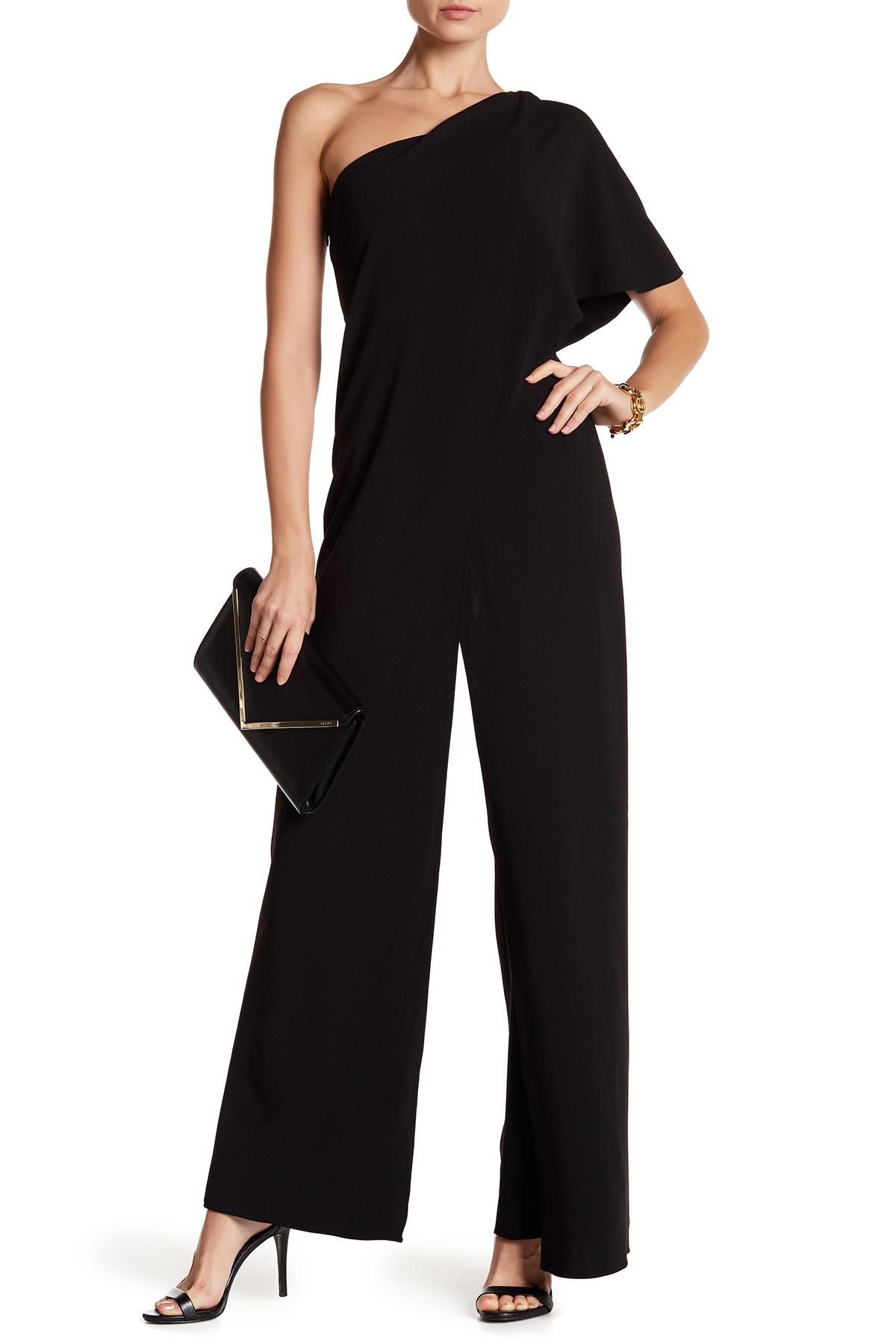 Alexia Admor Synthetic One Shoulder Ruffle Sleeve Jumpsuit in Black - Lyst