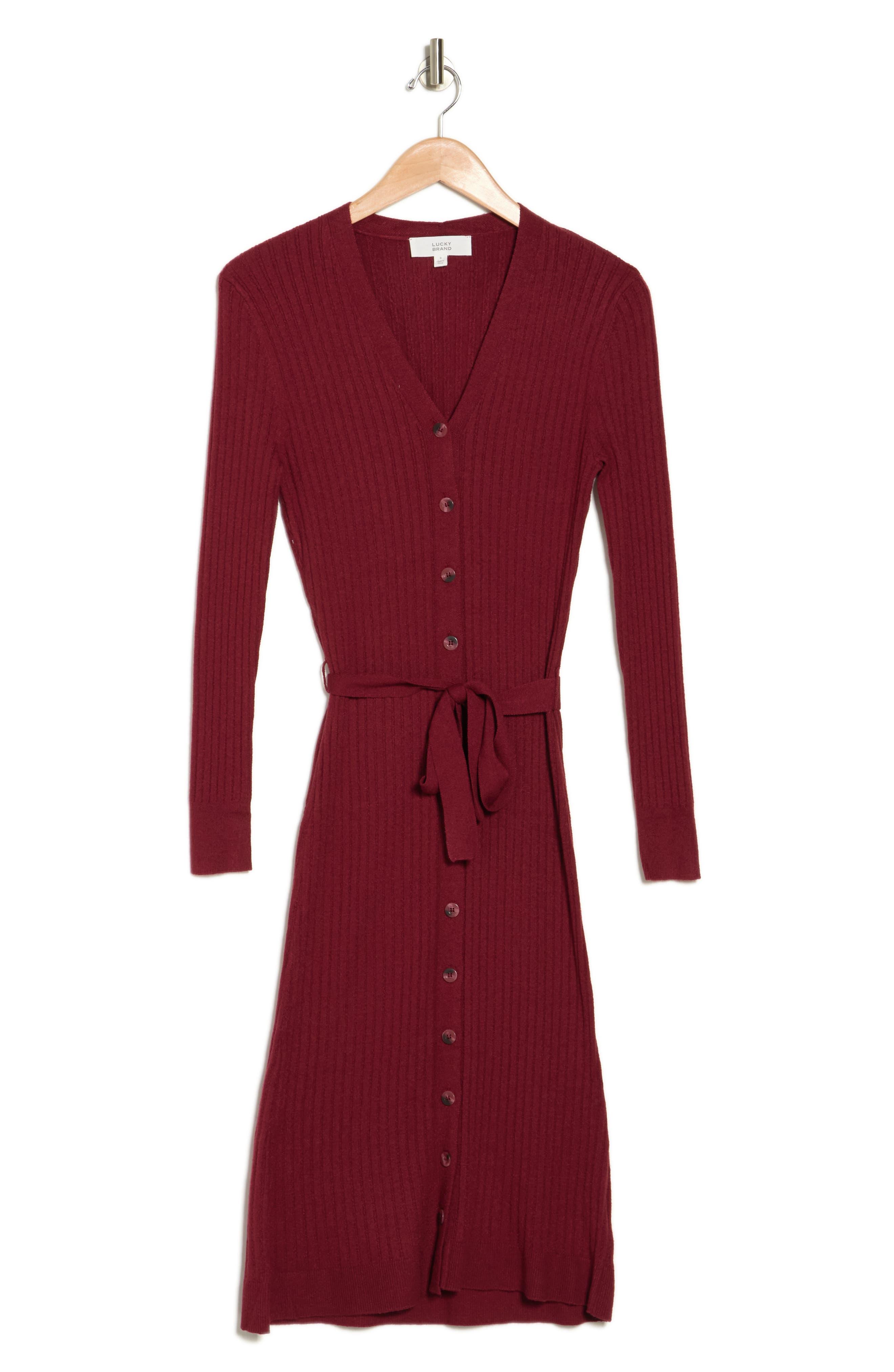 Lucky Brand Long Sleeve Button Front Sweater Dress in Red
