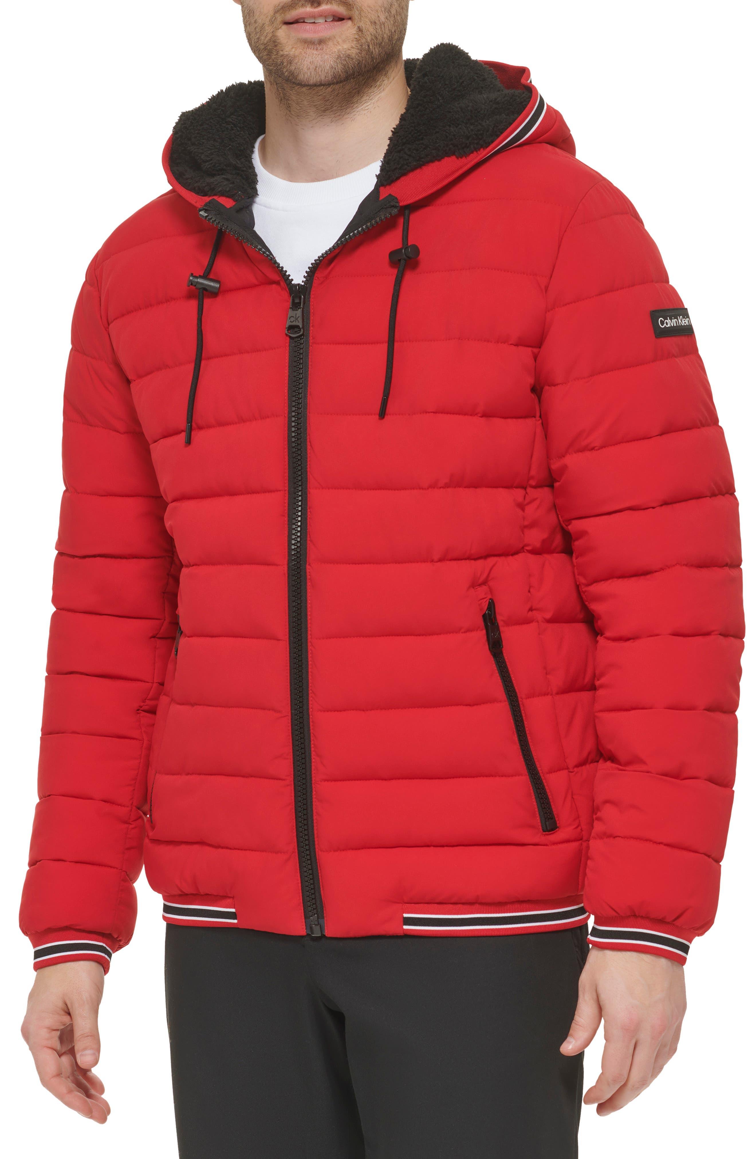 Calvin Klein Super Shine Fleece Lined Puffer Jacket In Deep Red At