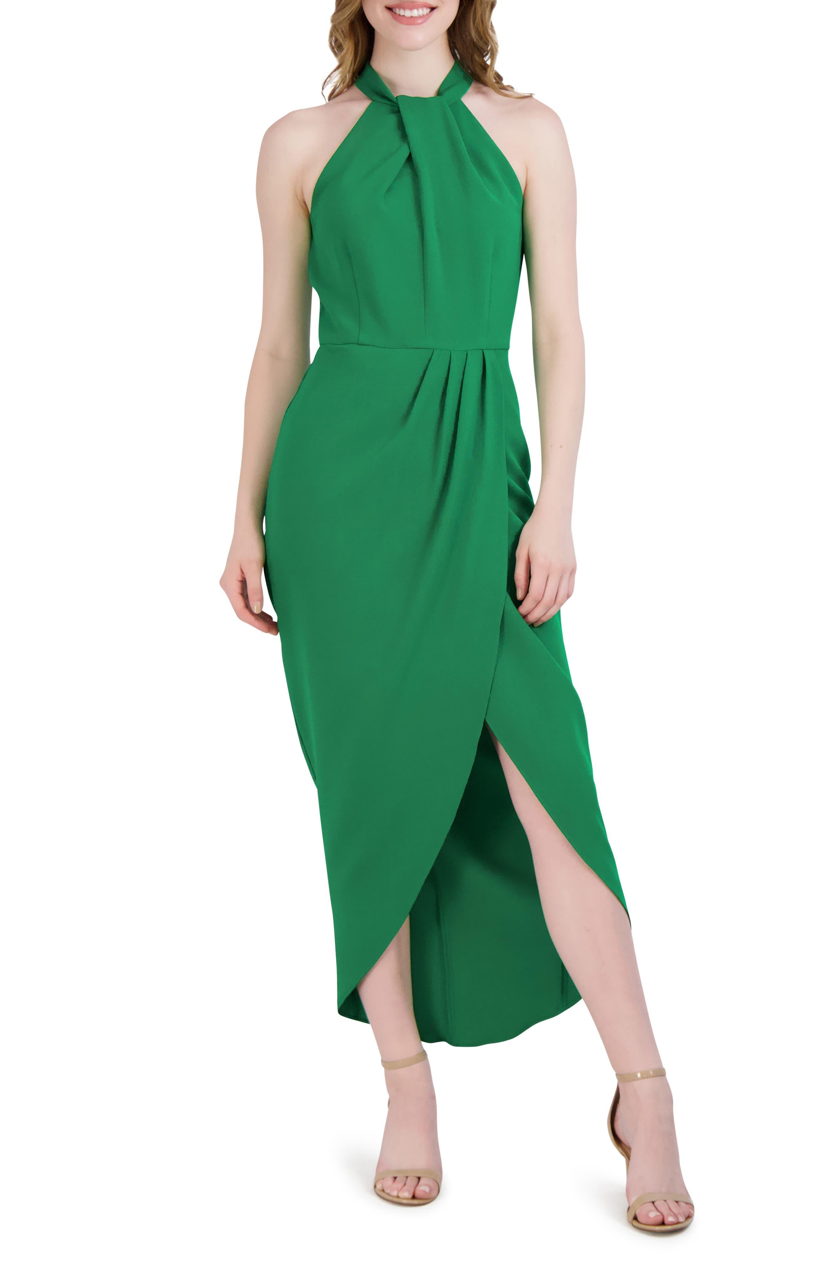 Julia Jordan Knot Neck Halter Dress in Green | Lyst