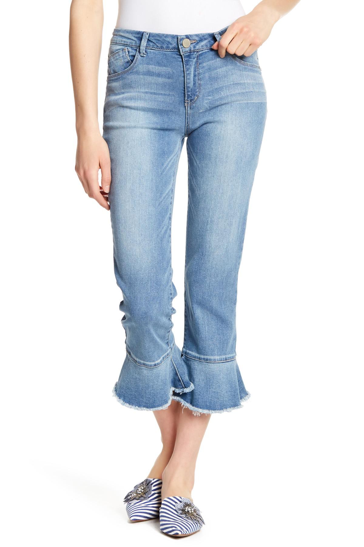 Democracy High Rise Ruffle Cropped Hem Jeans in Blue | Lyst