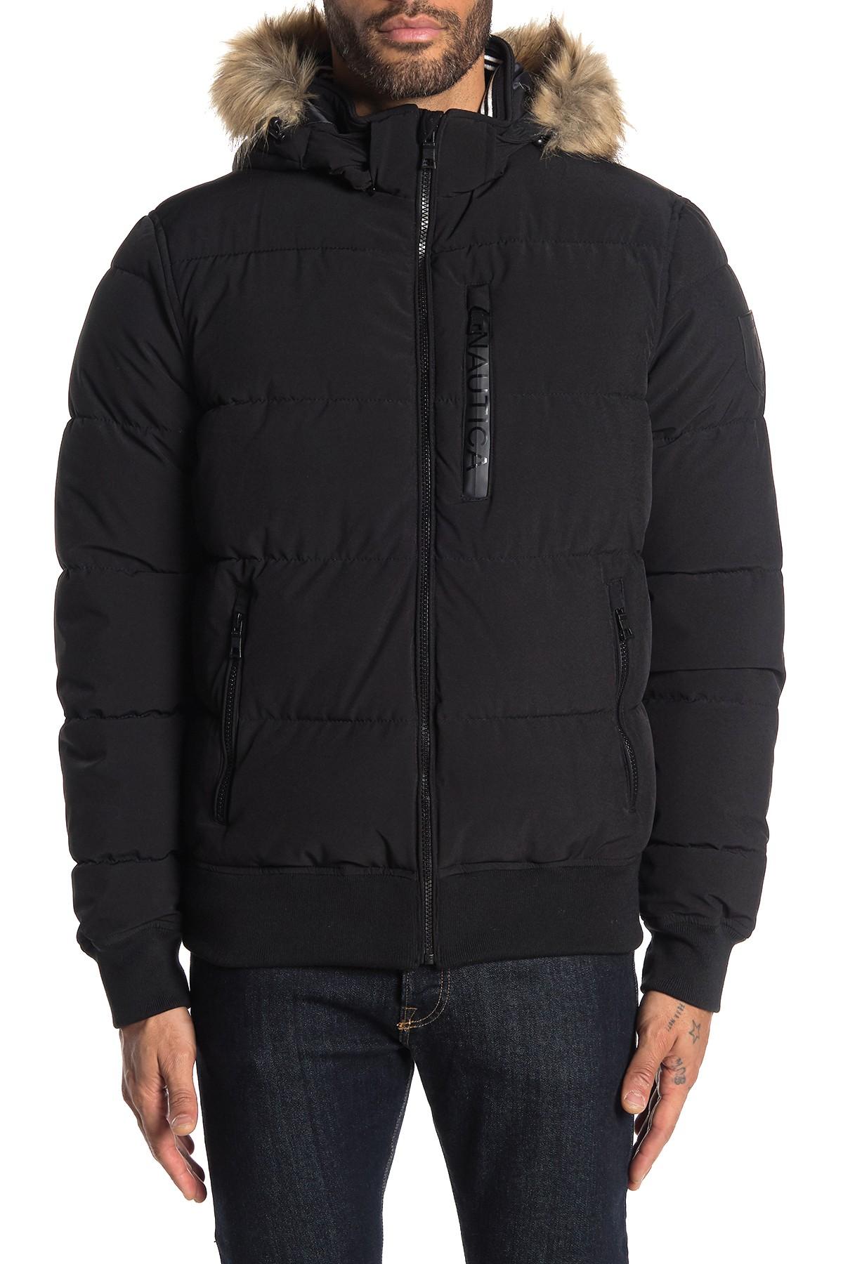 nautica faux fur hood quilted jacket