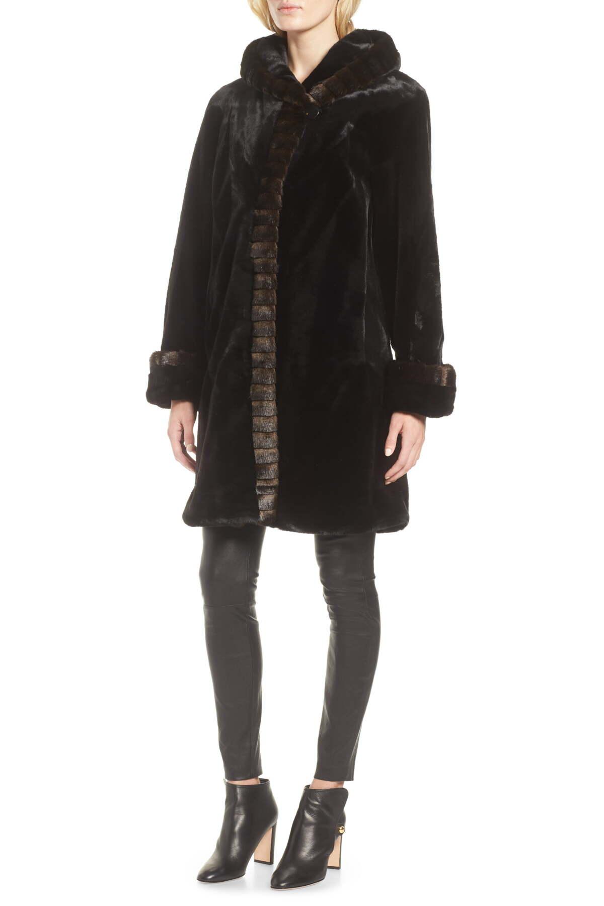 gallery hooded faux fur walking coat