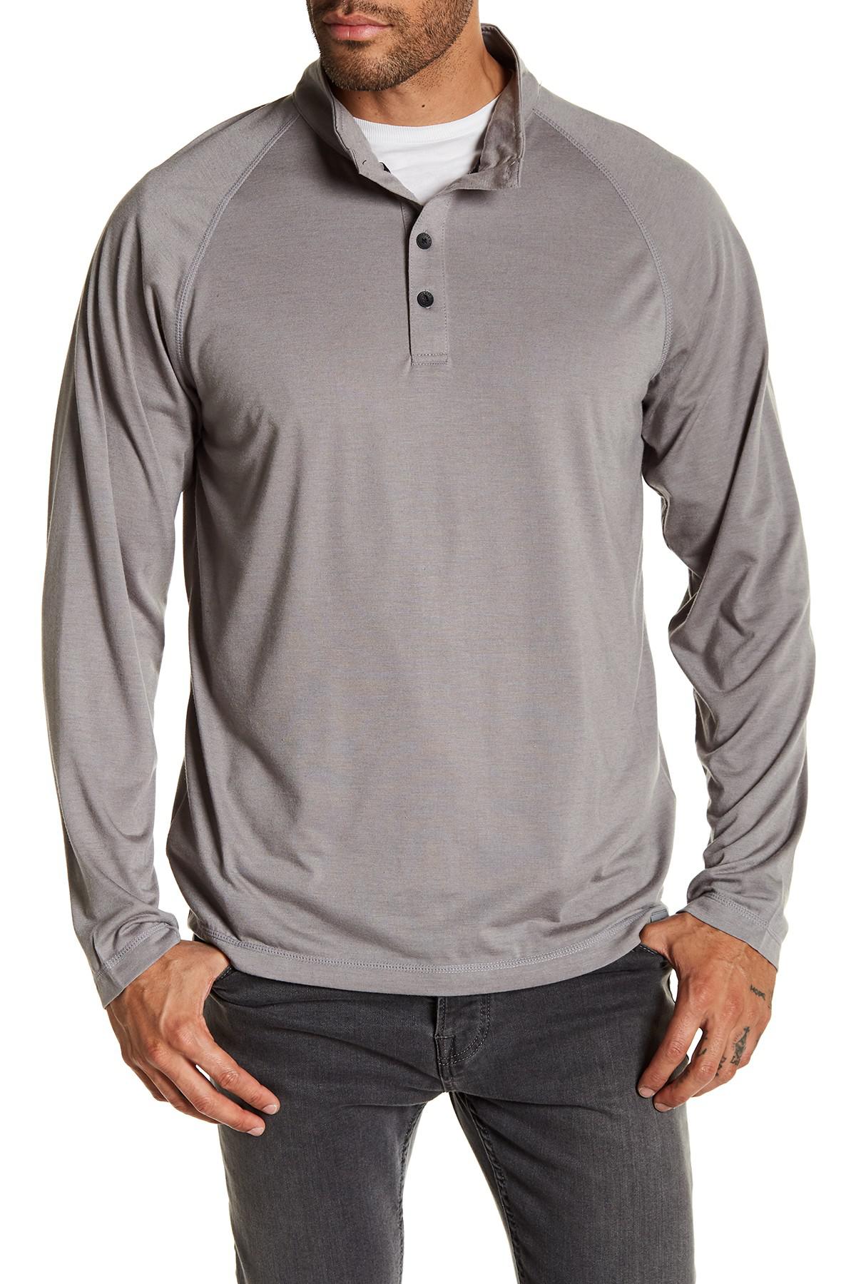 Lyst - Hawke & co. Partial Button-up Long Sleeve Shirt in Gray for Men