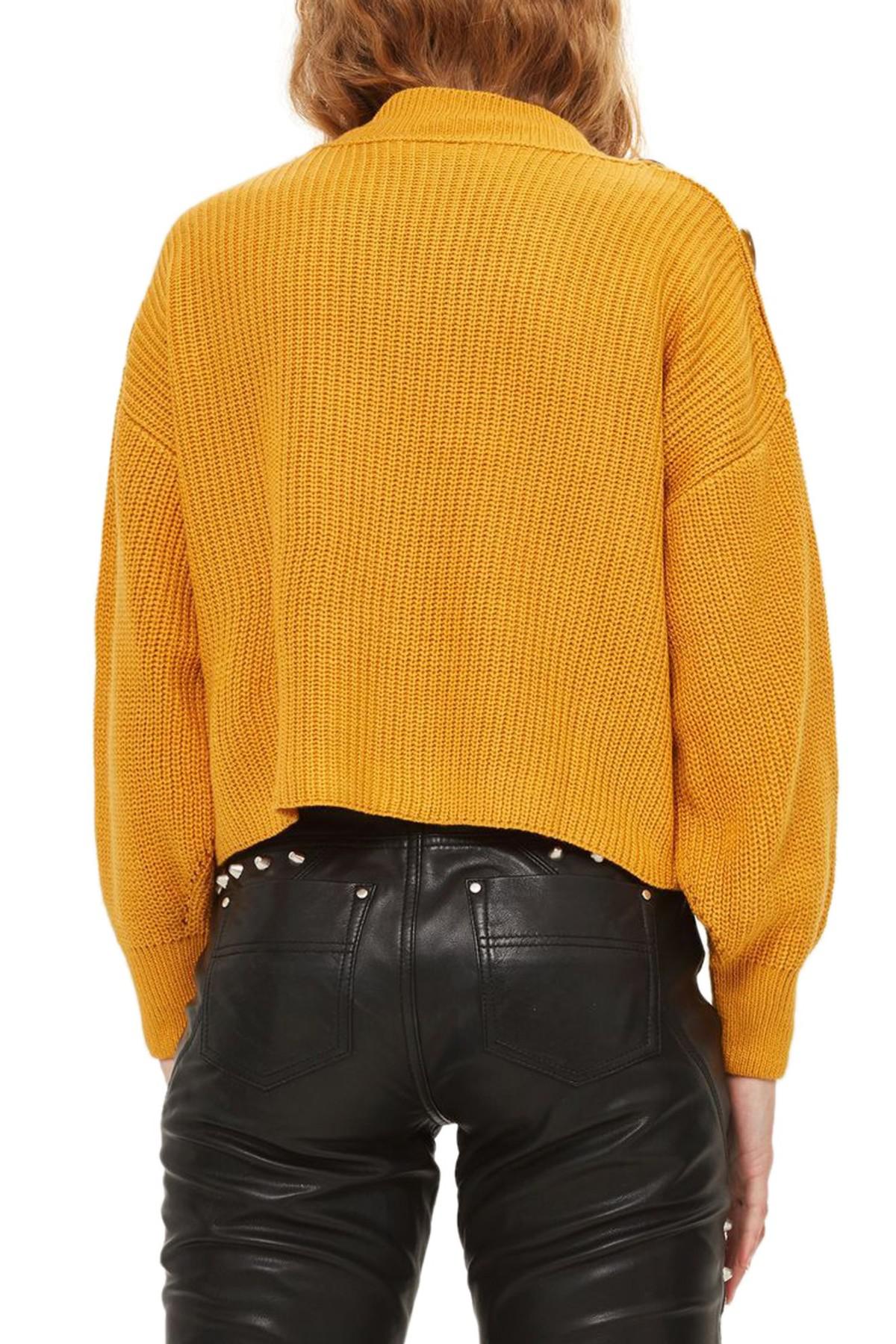 yellow button sweater