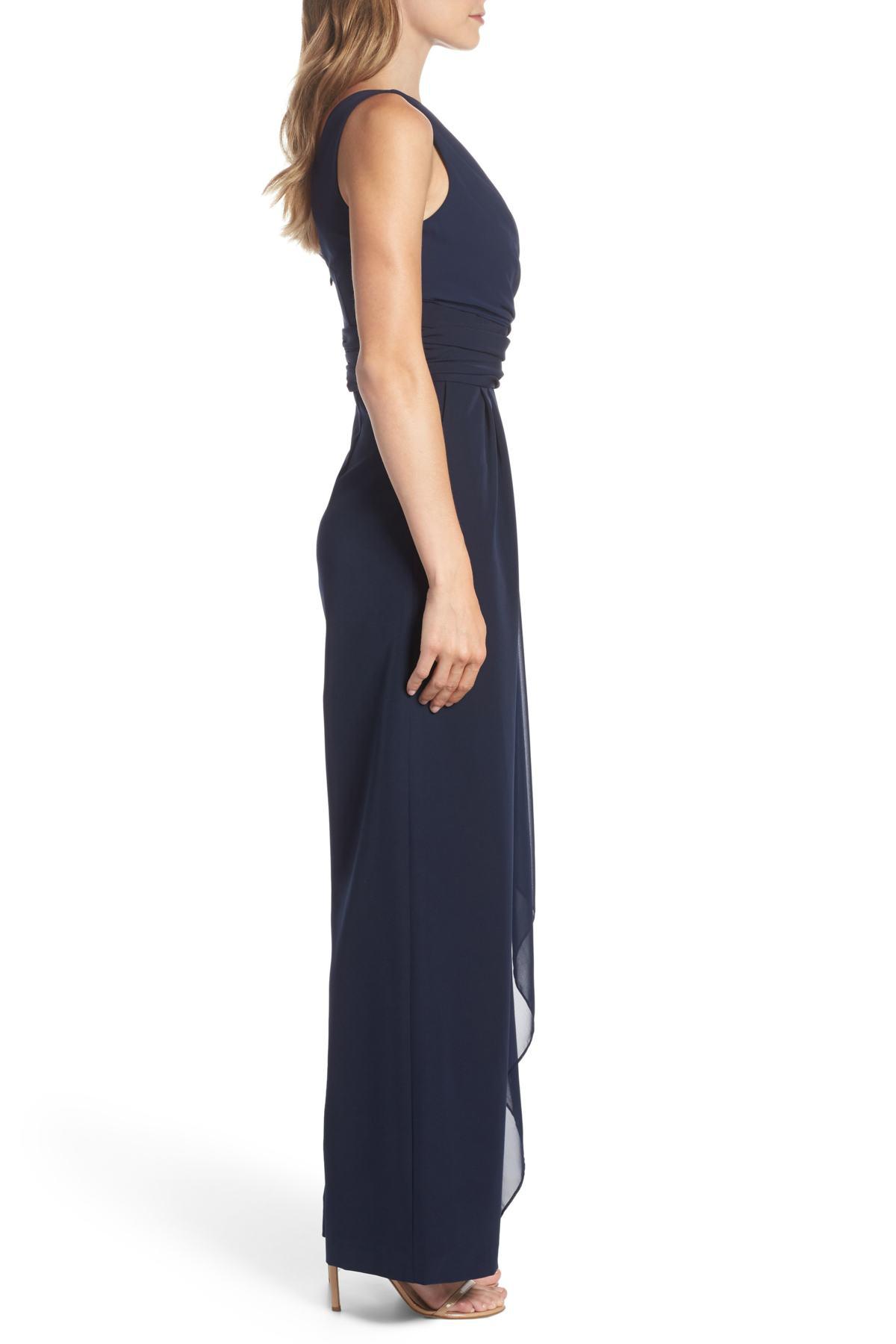 eliza j cascading tie jumpsuit navy