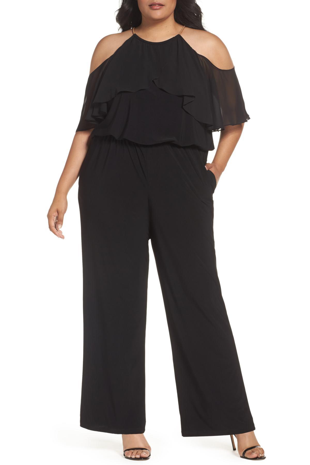 Xscape Chain Neck Cold Shoulder Jumpsuit (plus Size) in Black Lyst