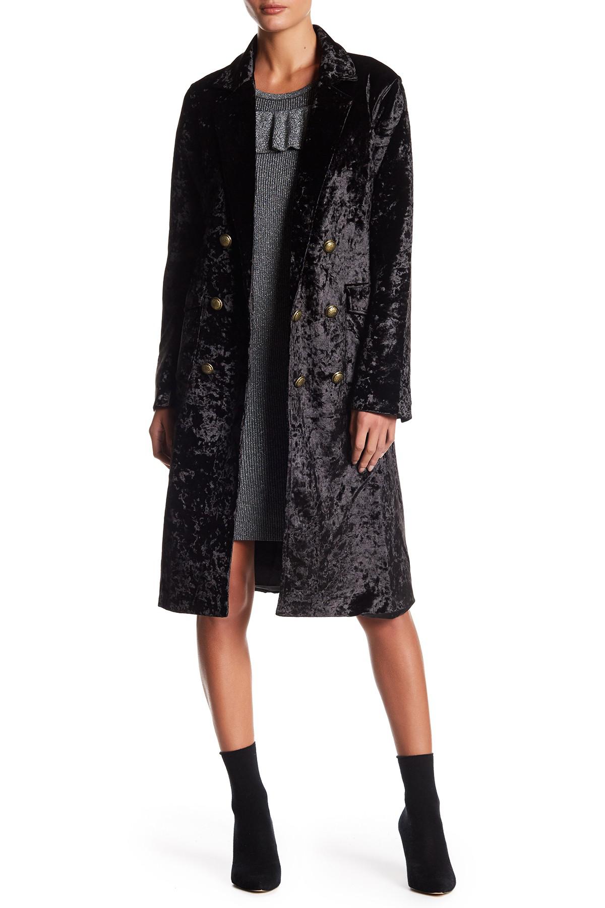 Fate Crushed Velvet Coat in Black - Lyst