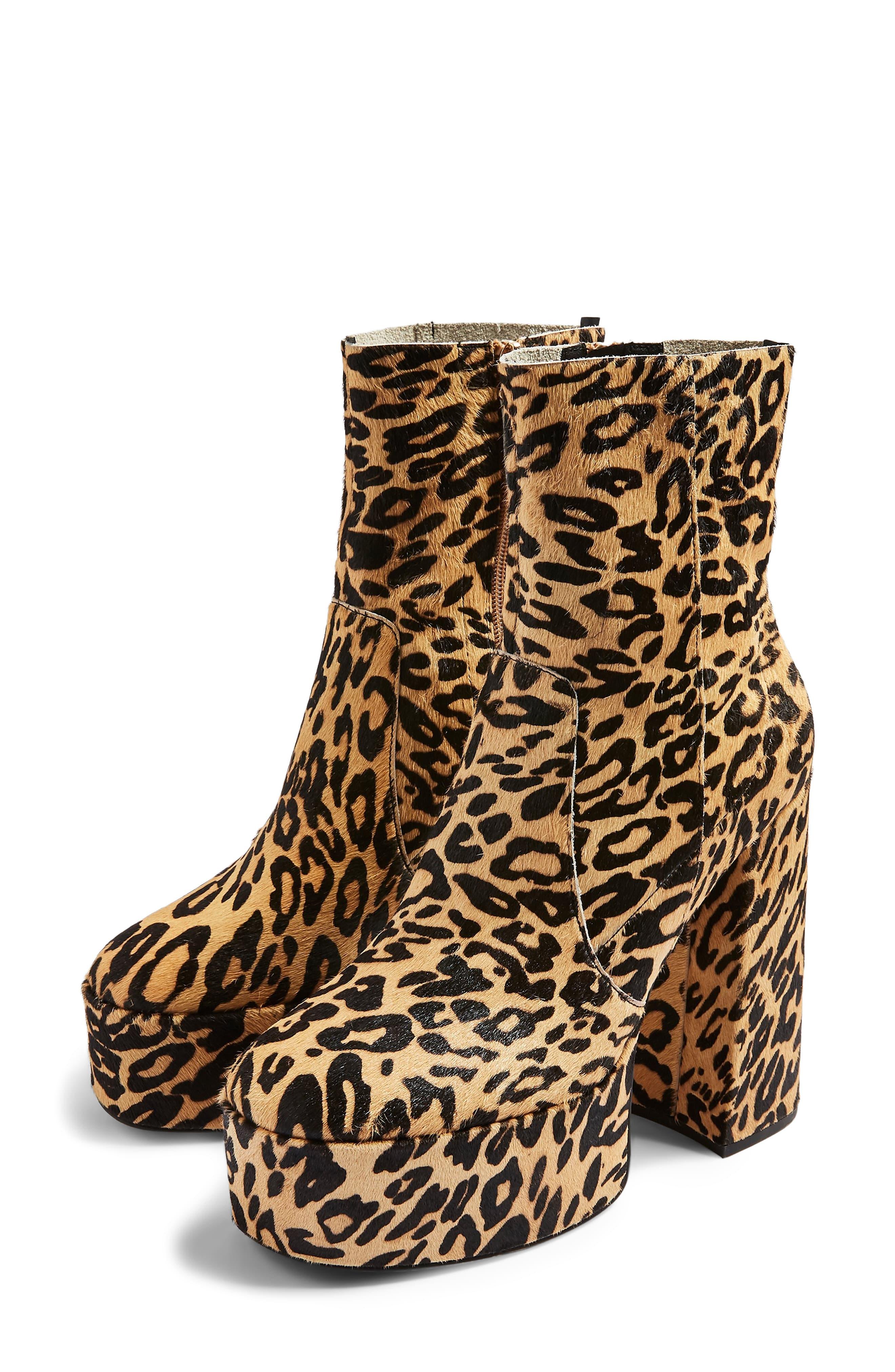 TOPSHOP Electric Leather Leopard Print Platform Boots in Brown - Lyst