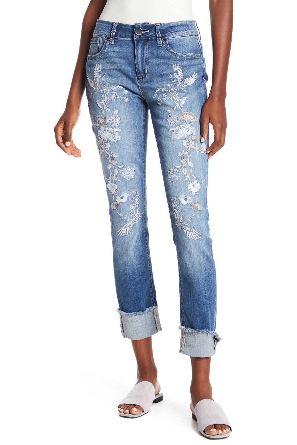Seven7 Cotton Embroidered Slim Straight Leg Jeans in Blue Lyst