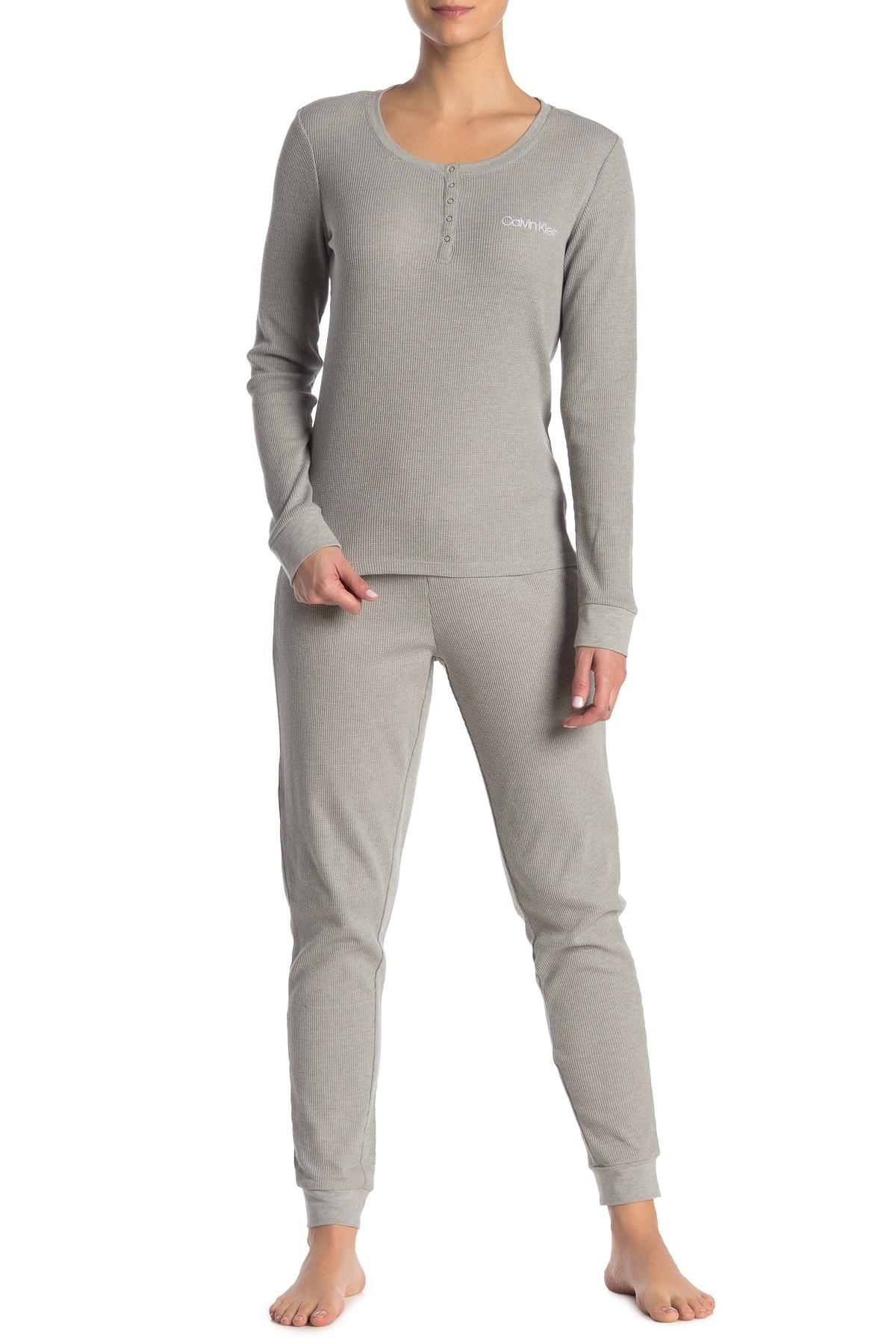 Calvin Klein Cotton Thermal Henley & Pants Pajama 2-piece Set in Gray - Lyst