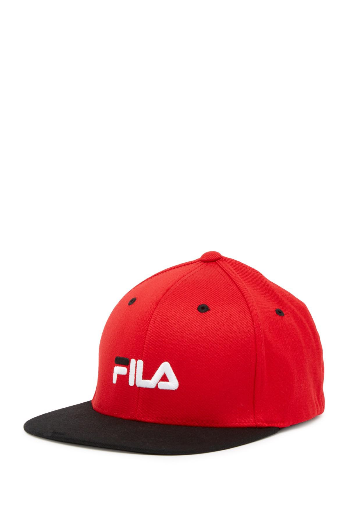 Fila Cotton Flat Brim Flexfit Cap in Red for Men - Lyst