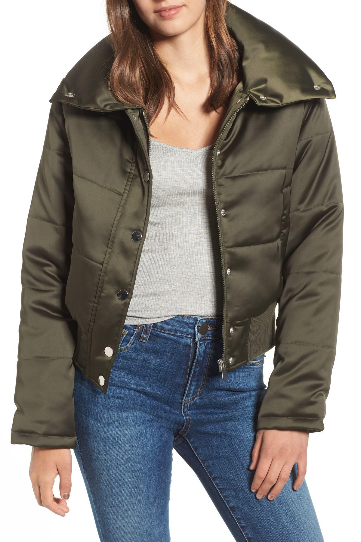 Download Maralyn & Me Shiny Crop Puffer Jacket in Olive (Green ...