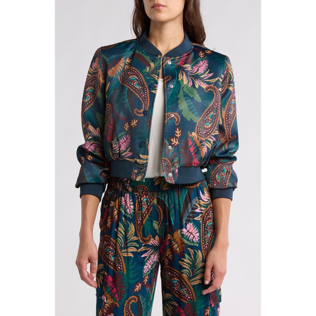 Tahari Paisley Floral Print Bomber Jacket in Blue Lyst
