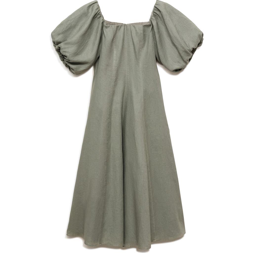 Mango Menorca Off The Shoulder Linen Dress in Green | Lyst