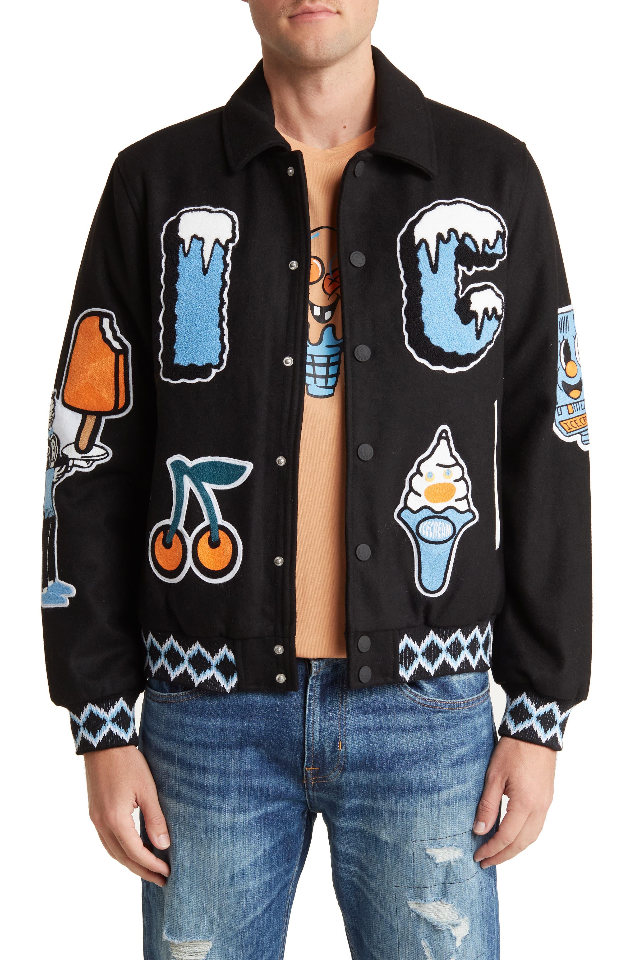 ICECREAM Eugene Wool Blend Varsity Jacket in Black for Men Lyst