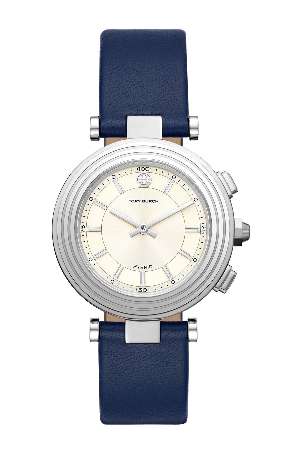 Tory Burch Classic T Hybrid Smartwatch, Stainless Steel/cream 36 X 46 Mm in  Silver (Blue) | Lyst