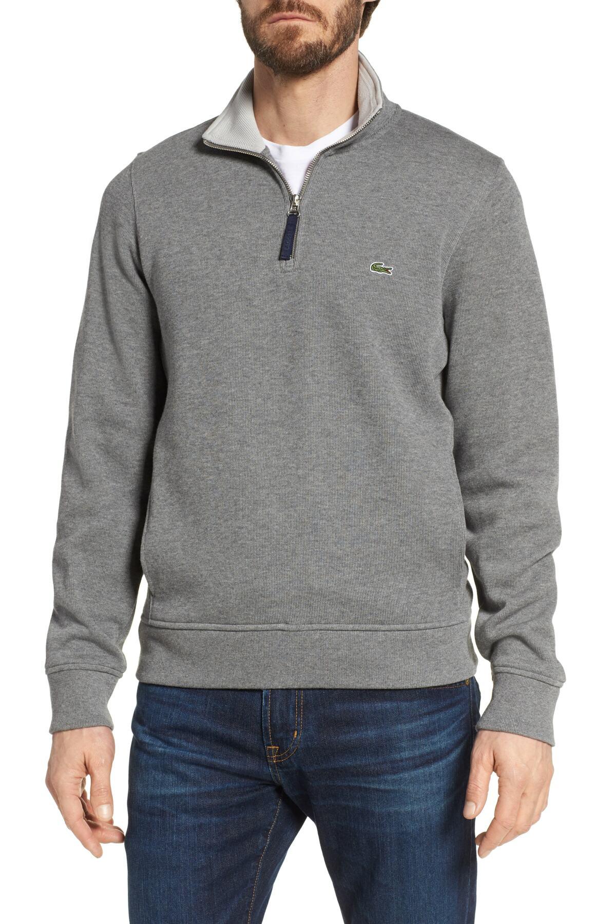 Download Lacoste Quarter Zip Cotton Interlock Sweatshirt in Grey ...