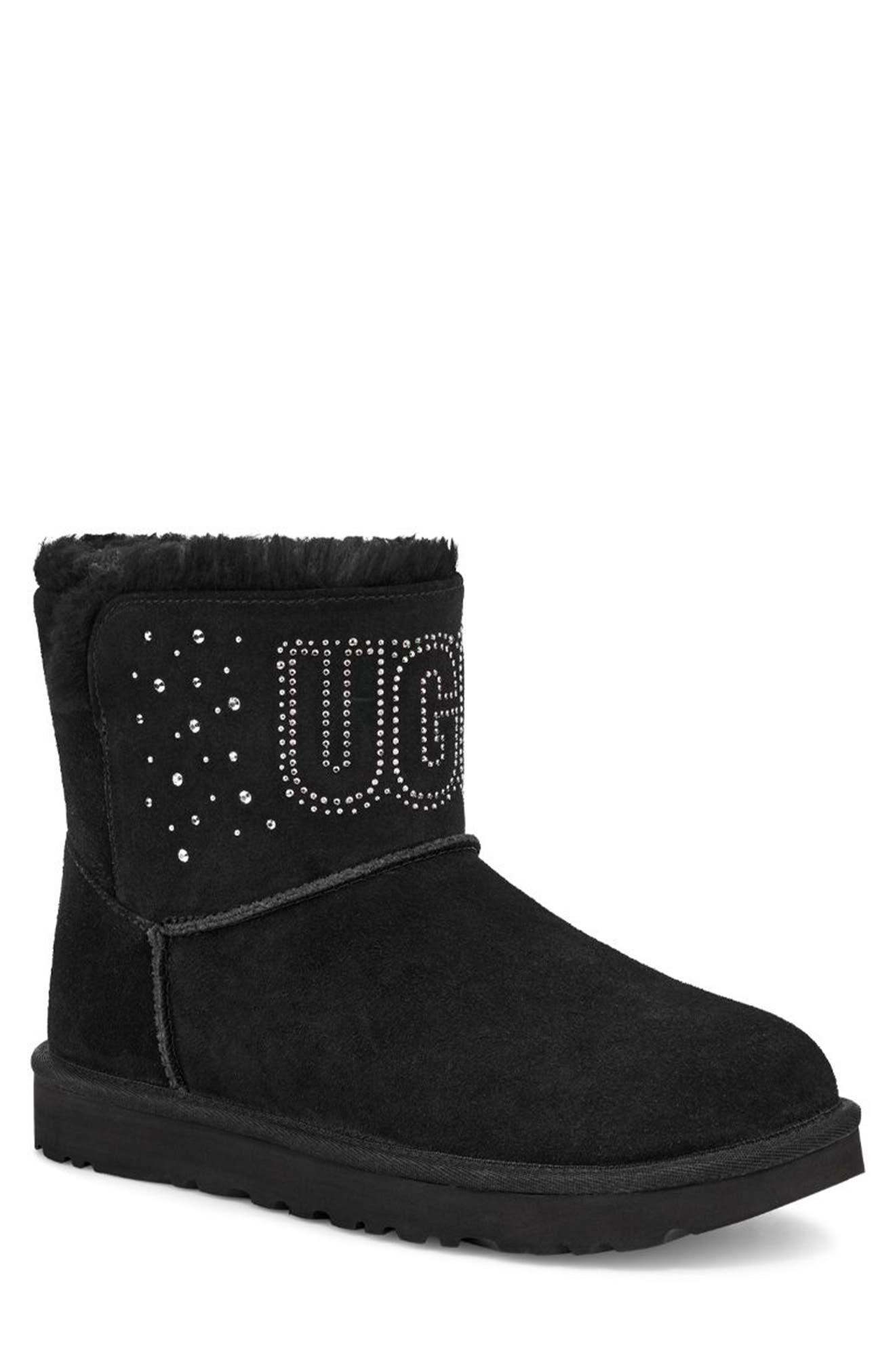 UGG UGG Classic Gem Faux Fur Lined Mini Boot In Black At Nordstrom Rack |  Lyst