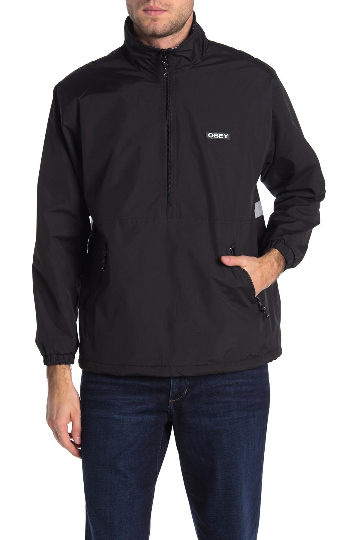 Obey Fleece Mock Neck Anorak in Black for Men - Lyst