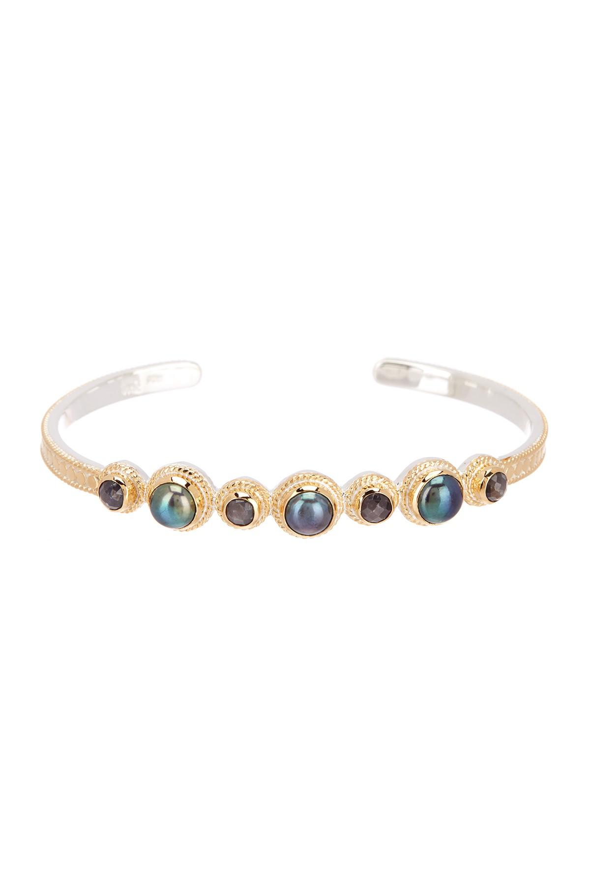 Anna Beck Two Tone 7mm Simulated Blue Pearl Grey Sapphire Cuff Bracelet