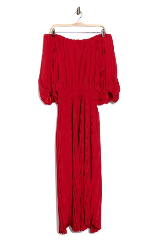sienna satin pleated off shoulder dress A.L.C. Sienna Satin Pleated Off Shoulder Midi Dress in Red
