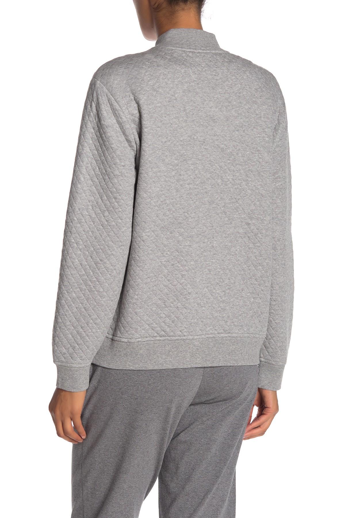 Eileen Fisher Quilted Knit Organic Cotton Blend Bomber Jacket in Gray