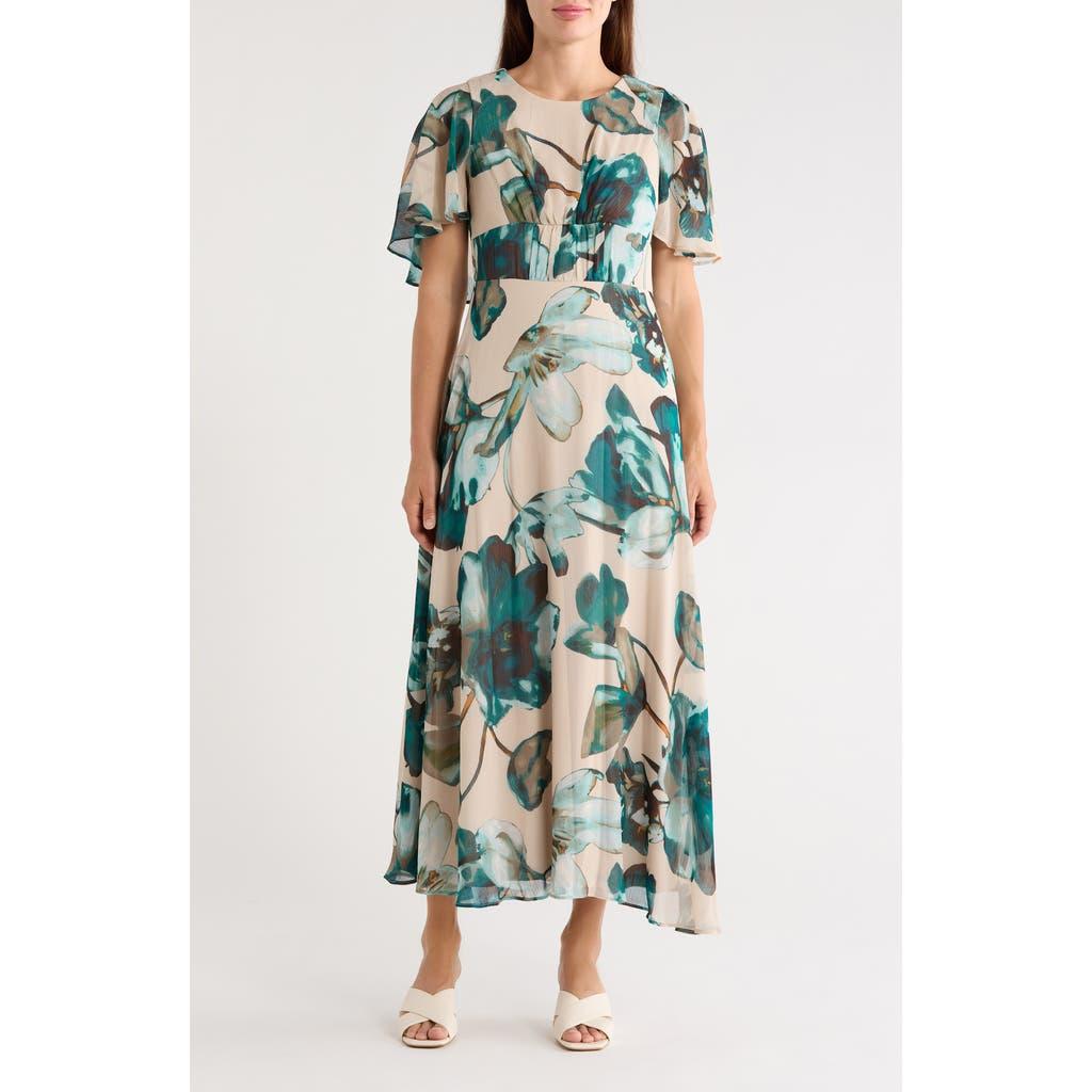 calvin klein flutter sleeve a line dress Calvin Klein Petite Flutter Sleeve A-line Dress Black/Cream Size 4P $139