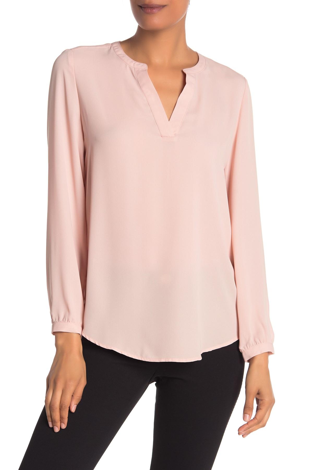Adrianna Papell Split Neck Long Sleeve Blouse in Pink | Lyst