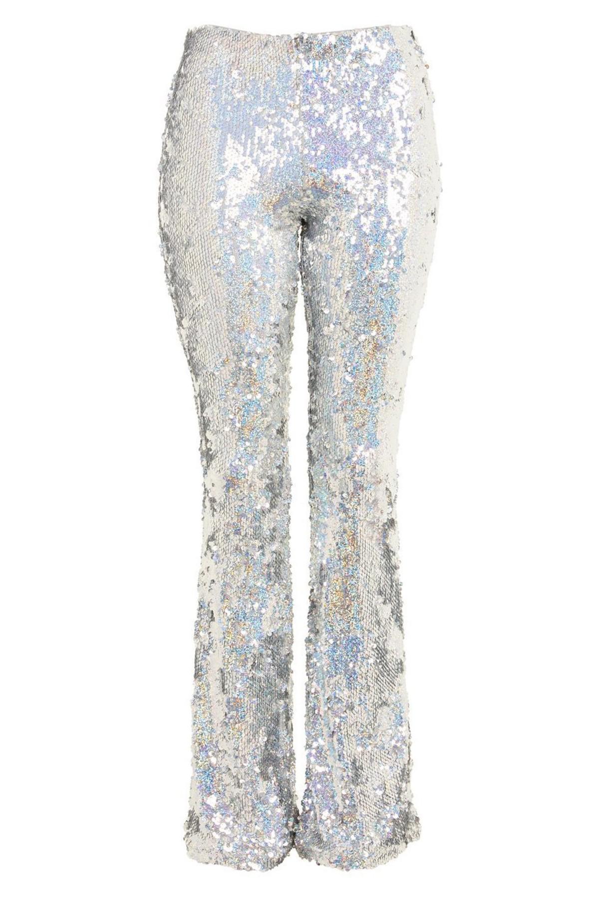 TOPSHOP Premium Sequin Flare Leg Trousers in Silver (Metallic) | Lyst