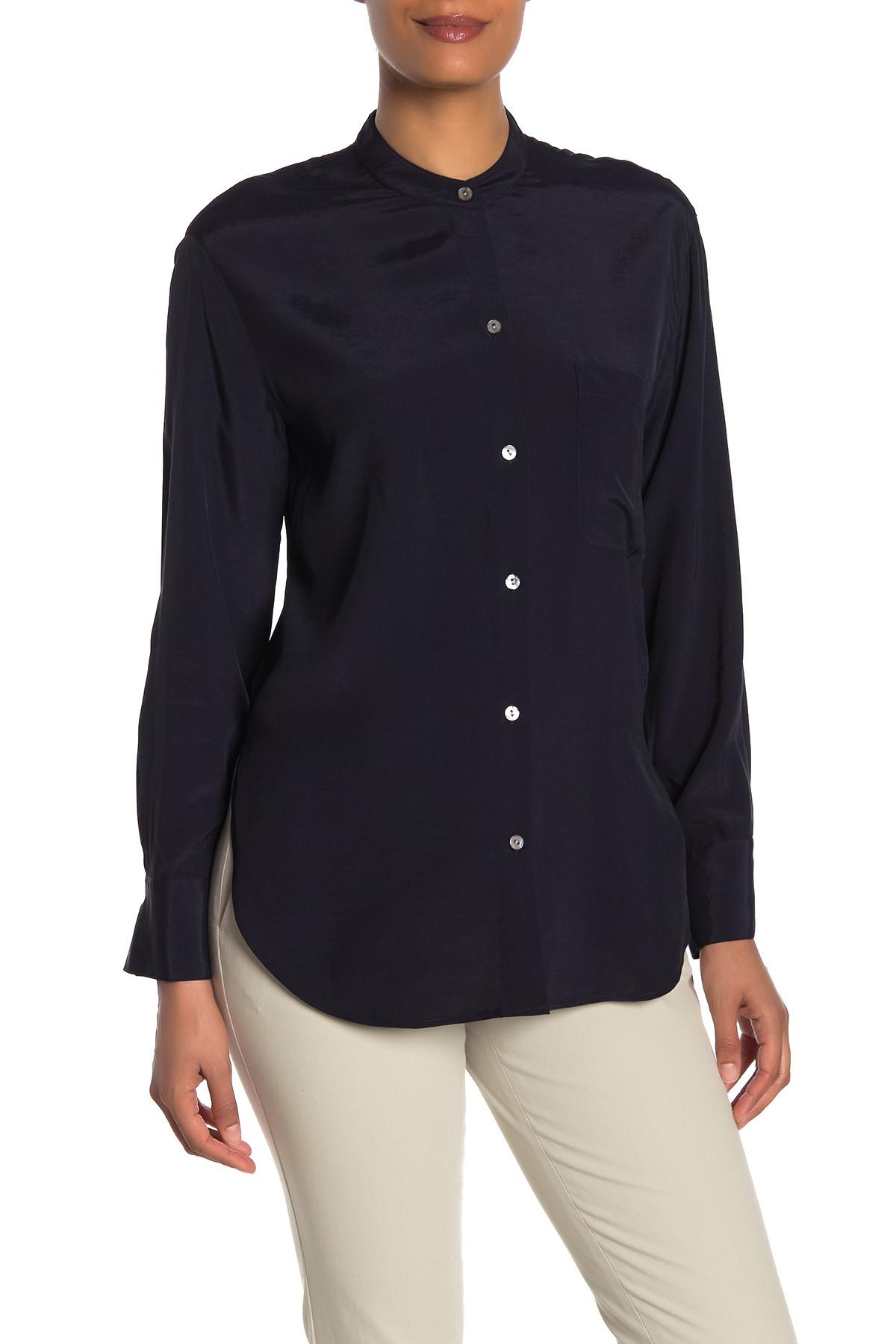 Vince Silk Relaxed Band Collar Blouse in Blue Lyst